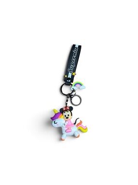 Minnie Mouse Keychain Riding Unicorn with Rainbow Charm, Supernia Strap